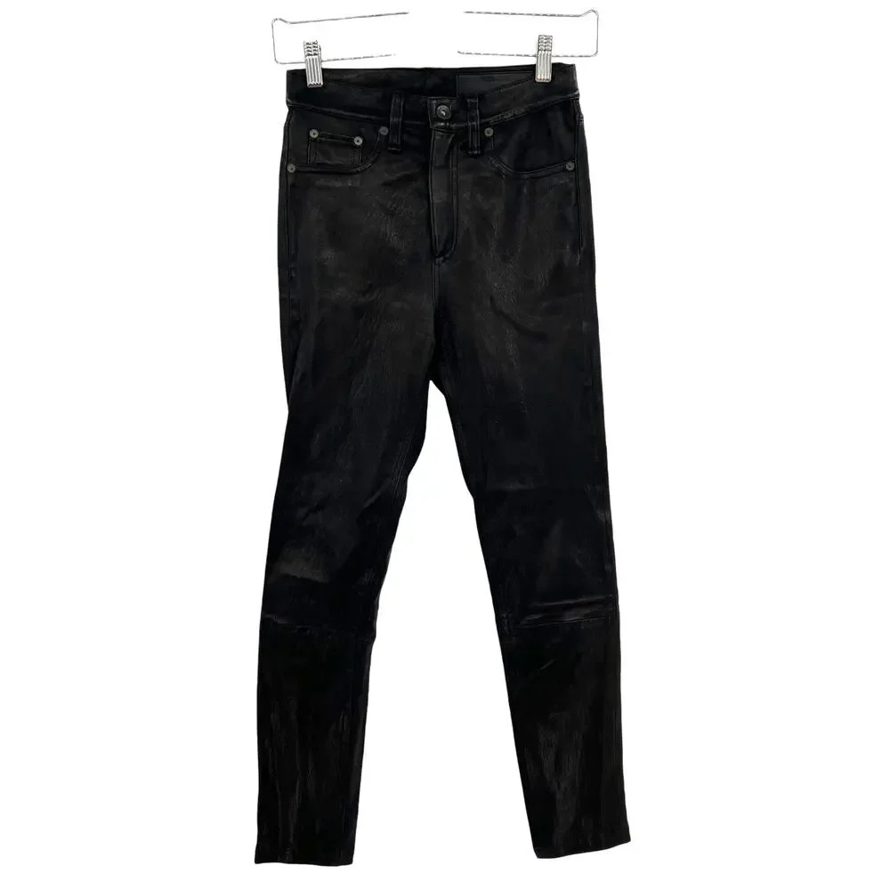 Rag & Bone High-Rise Skinny Leather Pants Black Size 26